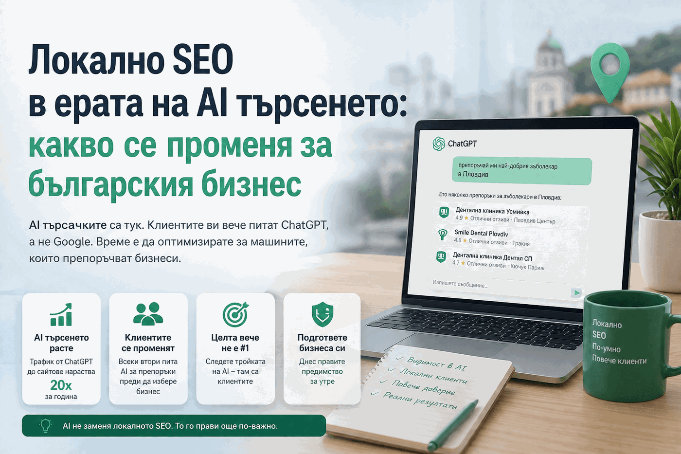 Пример: AI препоръчва локални бизнеси при търсене на услуга в града