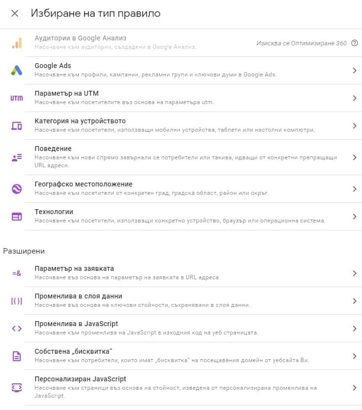 правила в таргет оптимизиране