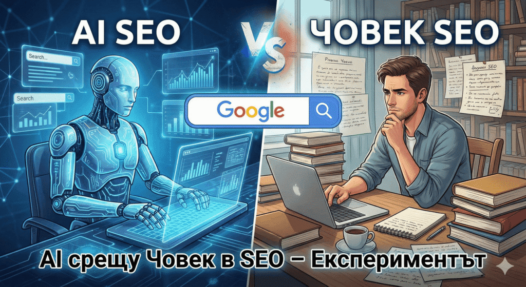 AI срещу Човек в SEO – задълбочен експеримент с измерими резултати