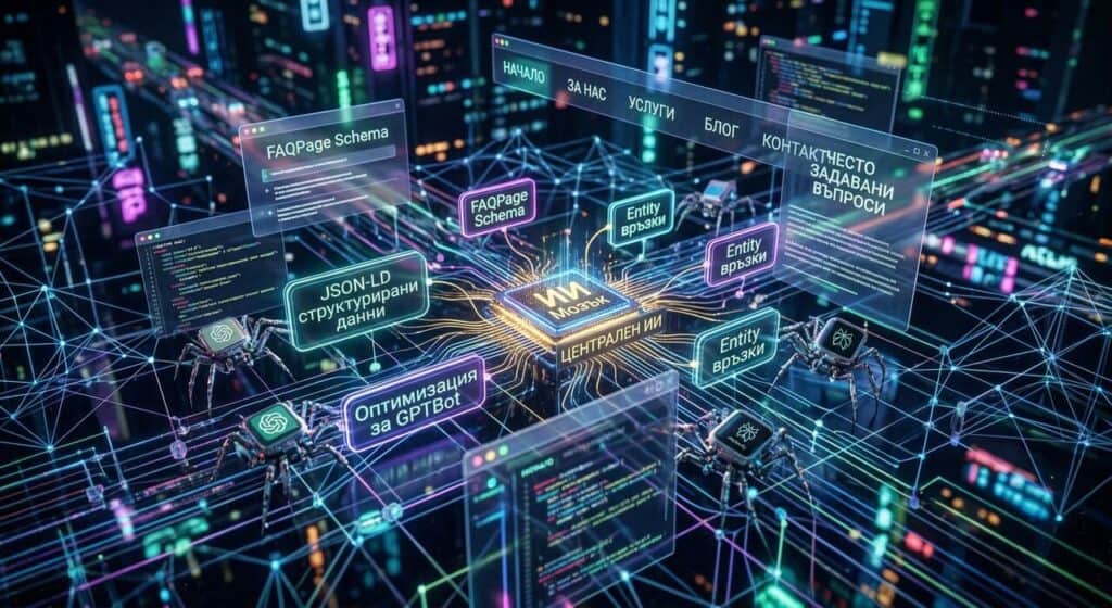 GEO entity оптимизация и schema markup за разпознаване от AI системи