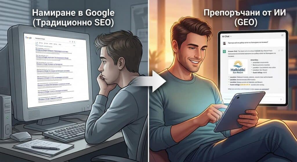 GEO оптимизация - бизнес, препоръчван от AI системи като ChatGPT и Perplexity
