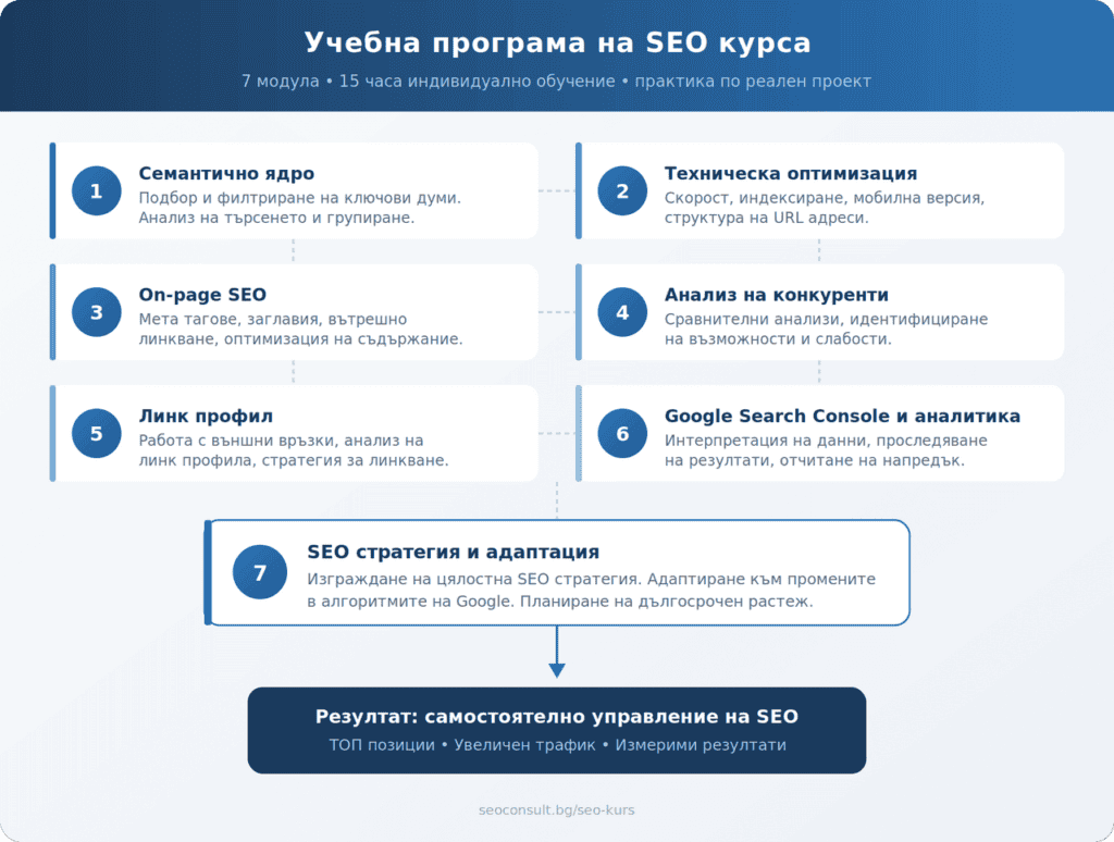 Учебна програма на SEO курса - 7 модула